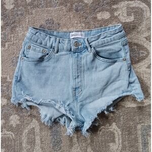 Zara Booty Shorts Womens Sz 4  High Rise Cut Off  Denim Jean Distressed Blue